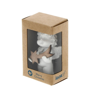 Ángel resina blanca con estrella madera 7 cm