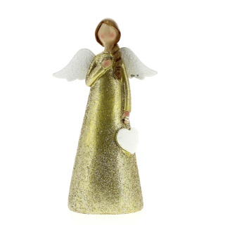 Golden angel with heart and hand on the chest 18 cm