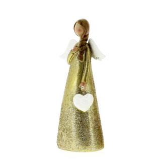 Golden angel with heart and hand on the chest 18 cm