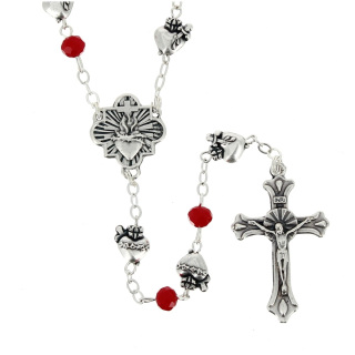 Rosario vidrio rojo corazón Ex Voto Cuenta 5 mm