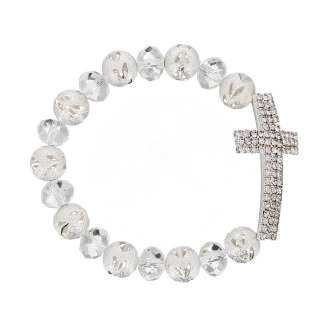 Curved cross bracelet with transparent pearls