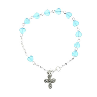 Rosario a bracciale cuori celeste 6 mm
