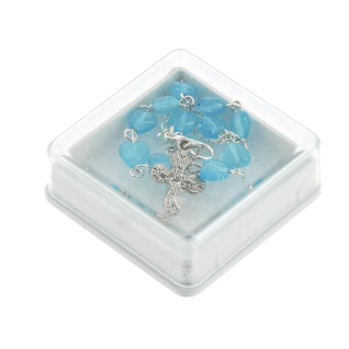 Rosario a bracciale cuori celeste 6 mm