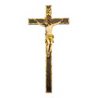 Crucifix in antique wood hand painted 58 cm