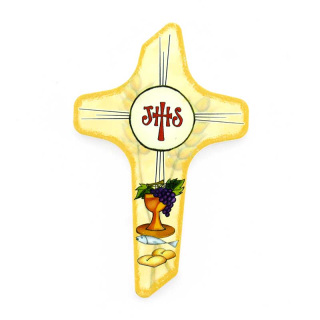 First Communion shaped cross IHS 10x15 cm