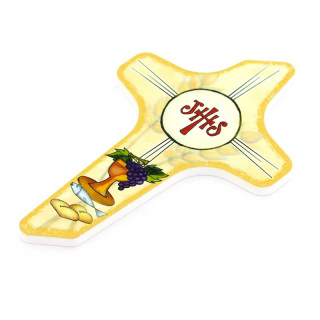 First Communion shaped cross IHS 10x15 cm