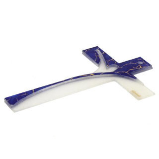 Glass cross white and blue decoration 14x21 cm