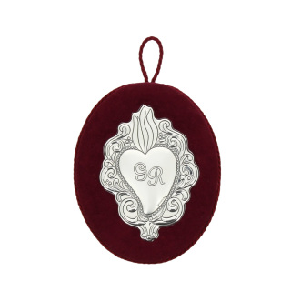 Cuore votivo in argento e tessuto 11,5x14,5 cm