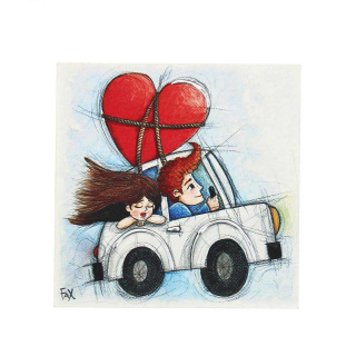 Wooden decorated picture I love You 10x10 cm