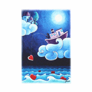 Cuadro de madera decorado Barco 10X15 cm