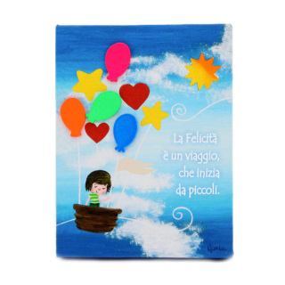 Canvas Painting Painted Words Air Balloon 15x19 cm