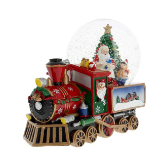 Train with Glass Snow globe and Santa Claus 21,5x18 cm