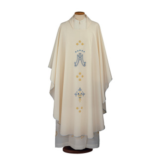 Casulla litúrgica Mariana con lirio poliéster Gamma