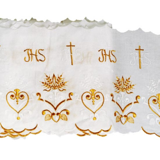 Puntilla para mantel de altar adornado IHS, cruces bordadas 22 cm Gamma