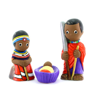 Masai Nativity scene in painted terracotta 7 cm 3 pcs