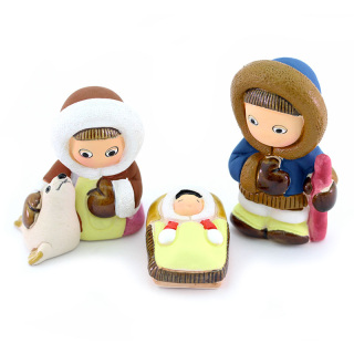 North Pole Nativity scene in painted terracotta 7 cm 3 pcs