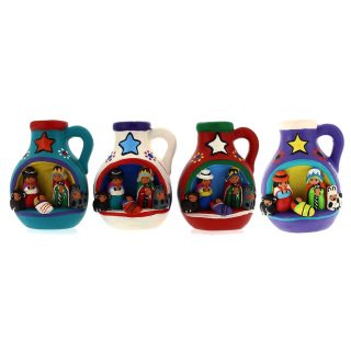 Amphora with nativity scene in painted terracotta 6.5x8.5 cm