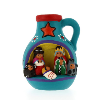 Amphora with nativity scene in painted terracotta 6.5x8.5 cm