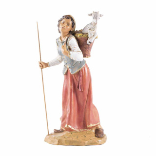 Pastora con Cordero en canasta de resina 30 cm Belenes Fontanini