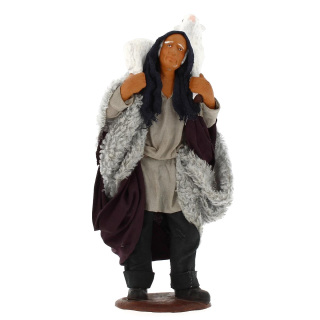Man with sheep on his shoulders in terracotta with clothes 15 cm