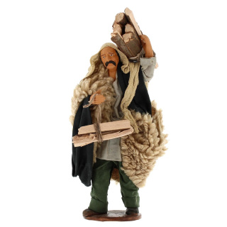 Shepherd with wood on his shoulders in terracotta with clothes 15 cm