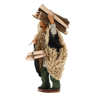 Shepherd with wood on his shoulders in terracotta with clothes 15 cm