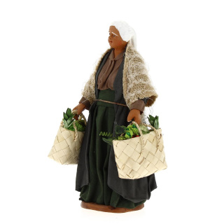 Old lady with shopping bags in dressed terracotta 15 cm