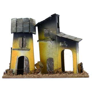 House for nativity scene wood and cardboard 11x13x9 cm