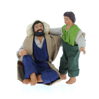 Papà che abbraccia figlio in terracotta vestita 12 cm