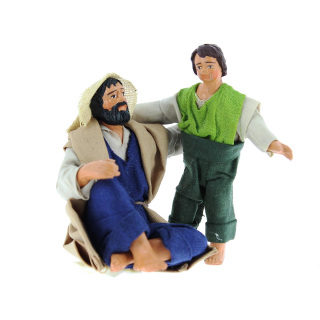 Papà che abbraccia figlio in terracotta vestita 12 cm