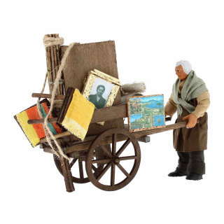 Uomo con carro sfratto in terracotta vestita 12 cm