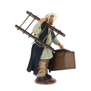 Uomo con scala e porta attrezzi in terracotta vestita 12 cm