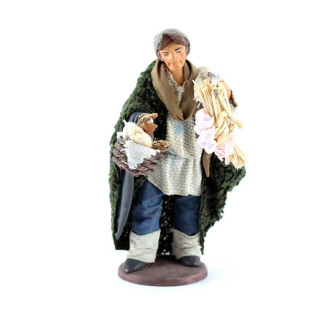 Uomo con cesto di pane in terracotta vestita 12 cm