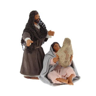 Nativity with Virgin raising Jesus in dressed terracotta 10 cm