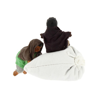Boy sitting on sack and crawling boy in dressed terracotta 10 cm