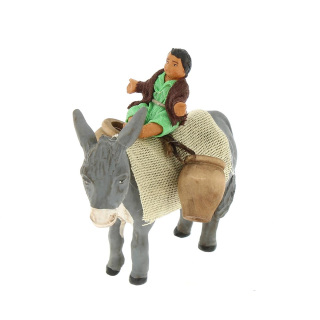 Boy on donkey in dressed terracotta 10 cm