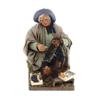 Pescatore seduto con rete in terracotta vestita a movimento 24 cm