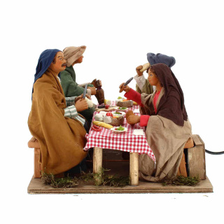 Tavolata 4 personaggi in terracotta vestita a movimento 24 cm