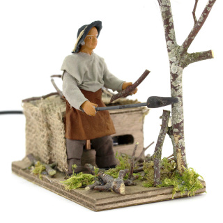 Boscaiolo taglia albero in terracotta vestita a movimento 10 cm