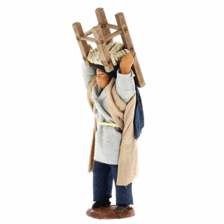 Man with chair on head in dressed terracotta 7 cm