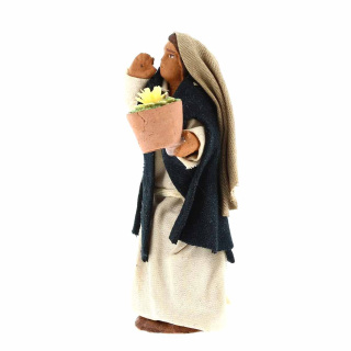 Woman with flowerpot in dressed terracotta 7 cm