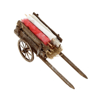 Carretto in legno con stoffe per presepe 19x9x8 cm