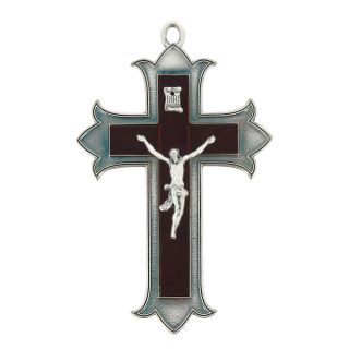 Wood and metal shaped crucifix 9x14 cm