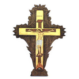 Cruz de madera tallada pintada a mano 73x98 cm