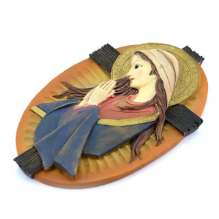 Placa ovalada Virgen rezando 13x20 cm