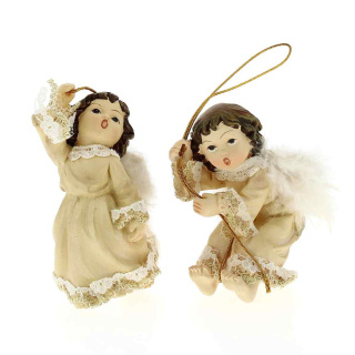 Pair of resin angels with feather wings 8 cm
