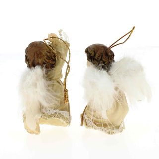 Pair of resin angels with feather wings 8 cm