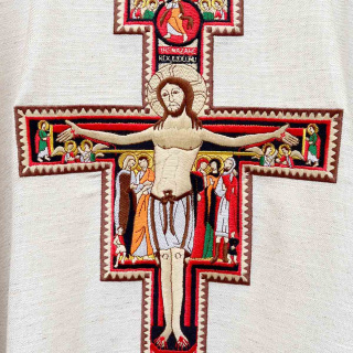 Casulla Franciscana Cruz San Damián cáñamo lino Chorus