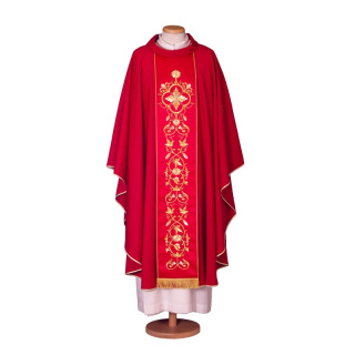Casulla de pura lana con estola ancha bordada Gamma
