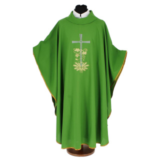Casulla poliéster verde bordado cruz y espigas